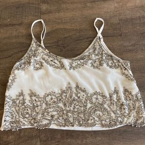 Nordstrom embellished white crop top tank